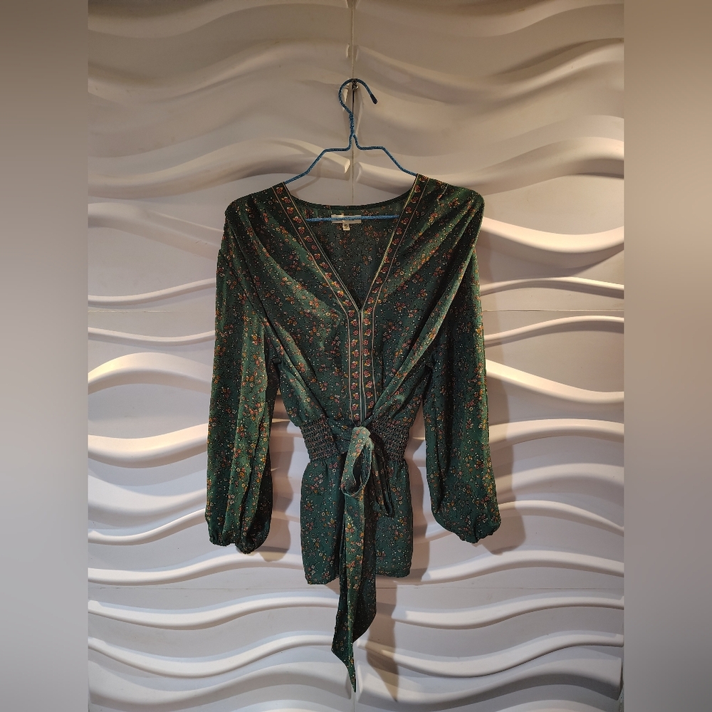 Preowned Max StudioFloral Green Wrap Blouse Size Medium